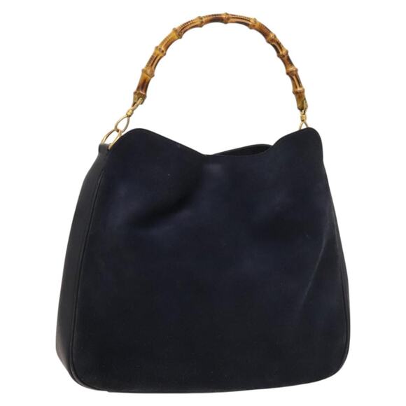 GUCCI Bamboo Shoulder Bag Suede Black Gold 001 1781 001 1781 - Picture 1 of 16